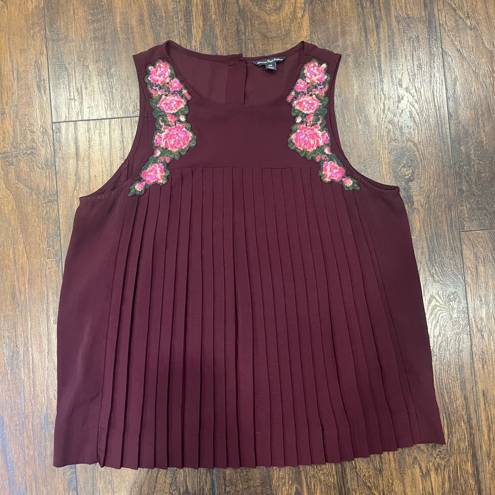 American Eagle Outfitters Burgundy Tank Top with Pink Floral Detail
